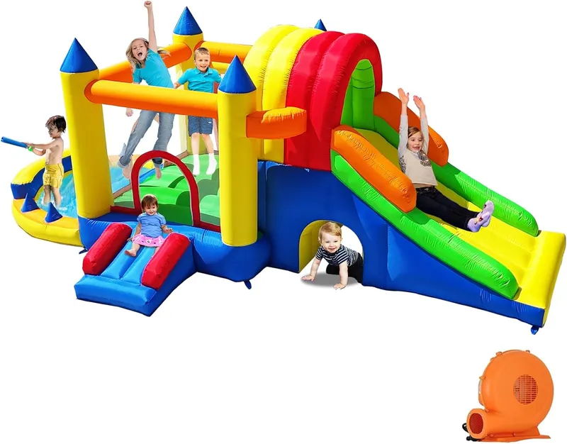 Hongcoral 8 in 1 Bounce House for Kids with Long & Wide Slide
